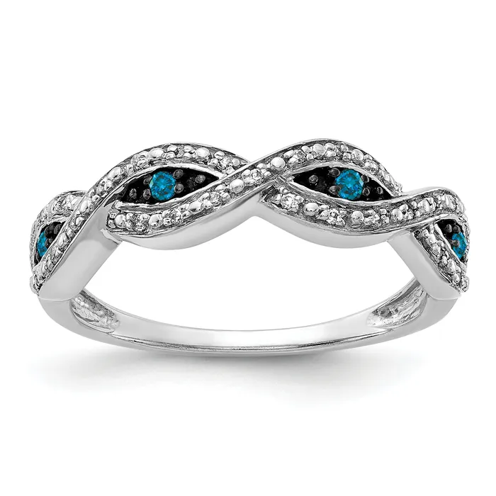 Goldia Rings Solid 14k White Gold and Blue Simulated CZ Twist Ring