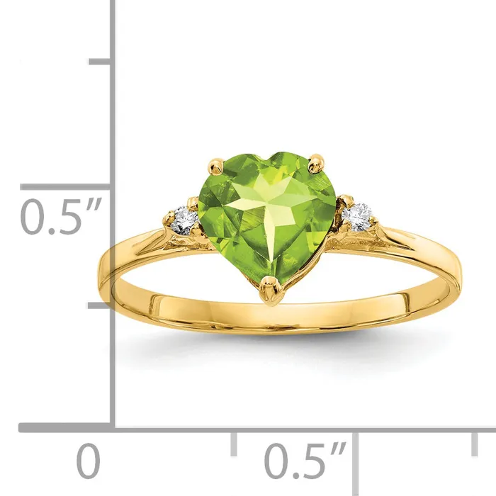 Goldia Rings Solid 14k Yellow Gold 7mm Heart Simulated Peridot VS CZ Ring