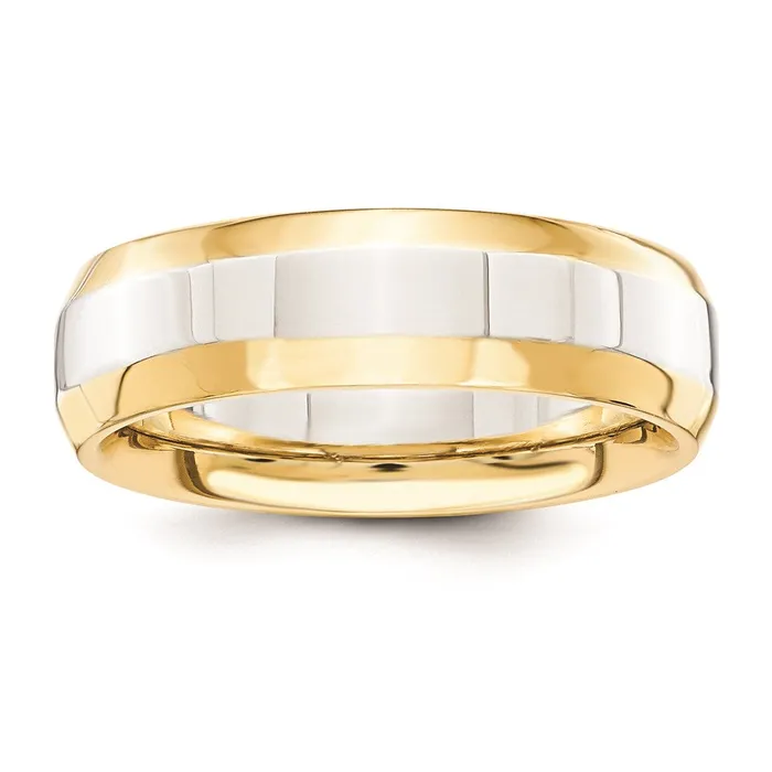 Goldia Rings Solid 14K Yellow Gold TwoTone 6mm Domed Size 6 Wedding MensWomens Wedding Band Ring