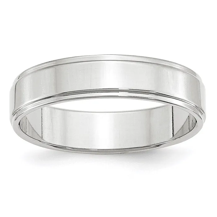 Goldia Rings Solid 18K White Gold 5mm Flat with Step Edge MensWomens Wedding Band Ring Size 12