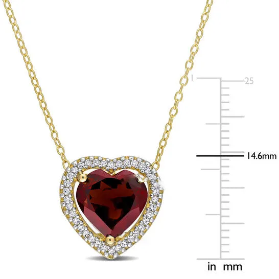 JMS always Necklaces Original AMOUR 3 45 CT TGW Garnet and 15 TW Diamond Halo Heart Necklace with Chain In Yellow Plated Sterling Silver JMS always Necklaces Original AMOUR 3 45 CT TGW Garnet and 15 TW Diamond Halo Heart Necklace with Chain In Yellow Plated Sterling Silver