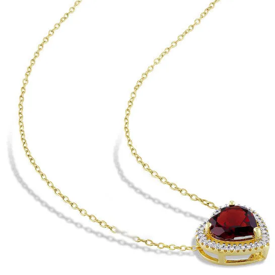 JMS always Necklaces Original AMOUR 3 45 CT TGW Garnet and 15 TW Diamond Halo Heart Necklace with Chain In Yellow Plated Sterling Silver JMS always Necklaces Original AMOUR 3 45 CT TGW Garnet and 15 TW Diamond Halo Heart Necklace with Chain In Yellow Plated Sterling Silver