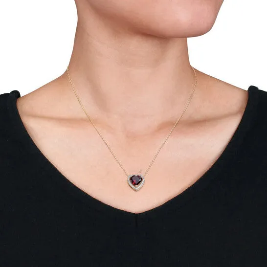 JMS always Necklaces Original AMOUR 3 45 CT TGW Garnet and 15 TW Diamond Halo Heart Necklace with Chain In Yellow Plated Sterling Silver JMS always Necklaces Original AMOUR 3 45 CT TGW Garnet and 15 TW Diamond Halo Heart Necklace with Chain In Yellow Plated Sterling Silver
