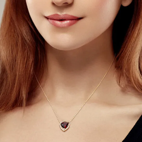 JMS always Necklaces Original AMOUR 3 45 CT TGW Garnet and 15 TW Diamond Halo Heart Necklace with Chain In Yellow Plated Sterling Silver JMS always Necklaces Original AMOUR 3 45 CT TGW Garnet and 15 TW Diamond Halo Heart Necklace with Chain In Yellow Plated Sterling Silver