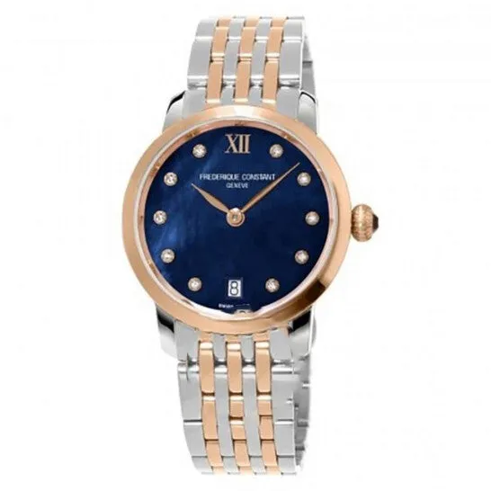 JMS always Watches Original Frederique Constant Slim Line Quartz Diamond Blue Mother of Pearl Dial Ladies Watch FC220MPND1S22B JMS always Watches Original Frederique Constant Slim Line Quartz Diamond Blue Mother of Pearl Dial Ladies Watch FC220MPND1S22B