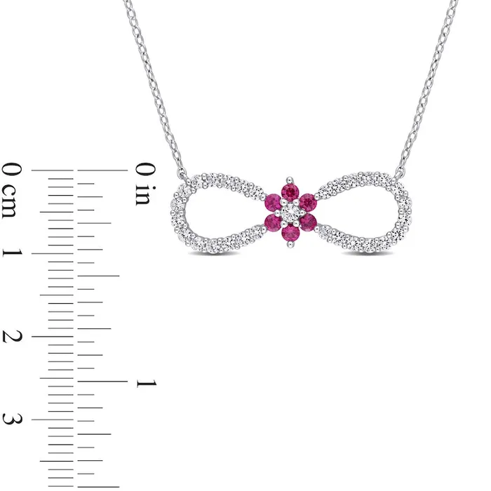 LabCreated Ruby and White Sapphire Infinity with Flower Necklace in Sterling Silver 17 Goldia Necklaces LabCreated Ruby and White Sapphire Infinity with Flower Necklace in Sterling Silver 17 Goldia Necklaces