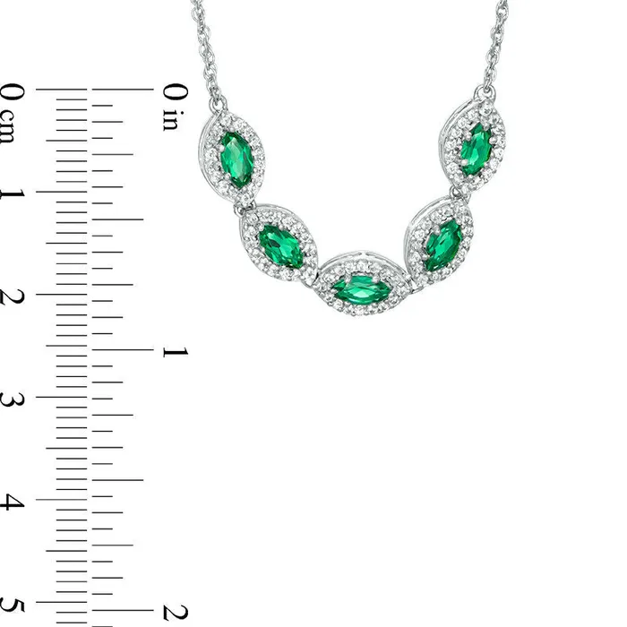 Marquise LabCreated Emerald and White Sapphire Frame Five Stone Necklace in Sterling Silver Goldia Necklaces Marquise LabCreated Emerald and White Sapphire Frame Five Stone Necklace in Sterling Silver Goldia Necklaces