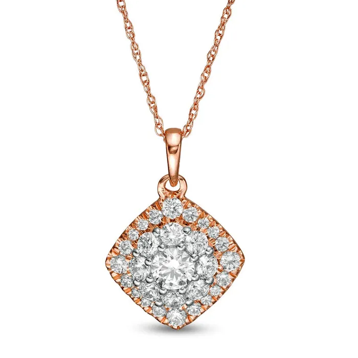 Necklaces 075 CT TW Composite Natural Diamond Tilted Cushion Frame Pendant in 10K Rose Gold Goldia Necklaces 075 CT TW Composite Natural Diamond Tilted Cushion Frame Pendant in 10K Rose Gold Goldia