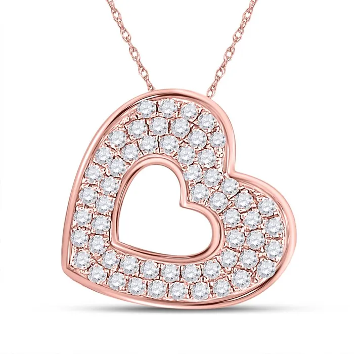 Necklaces 10k Rose Gold Round Diamond Sideways Heart Pendant 13 Cttw gndatlanta