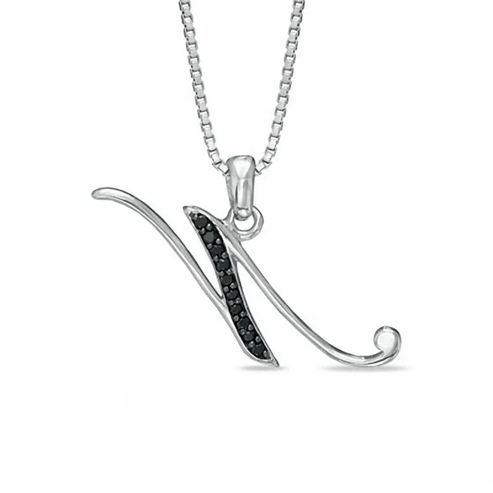Necklaces Enhanced Black Natural Diamond Accent N Initial Pendant in Sterling Silver Goldia Necklaces Enhanced Black Natural Diamond Accent N Initial Pendant in Sterling Silver Goldia