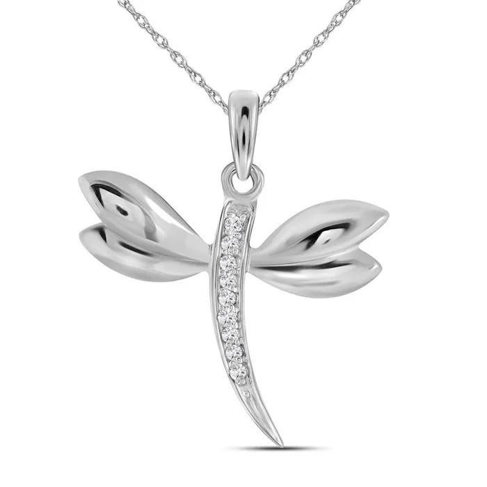 Necklaces gndatlanta 14k White Gold Round Diamond Butterfly Bug Winged Pendant 03 Cttw