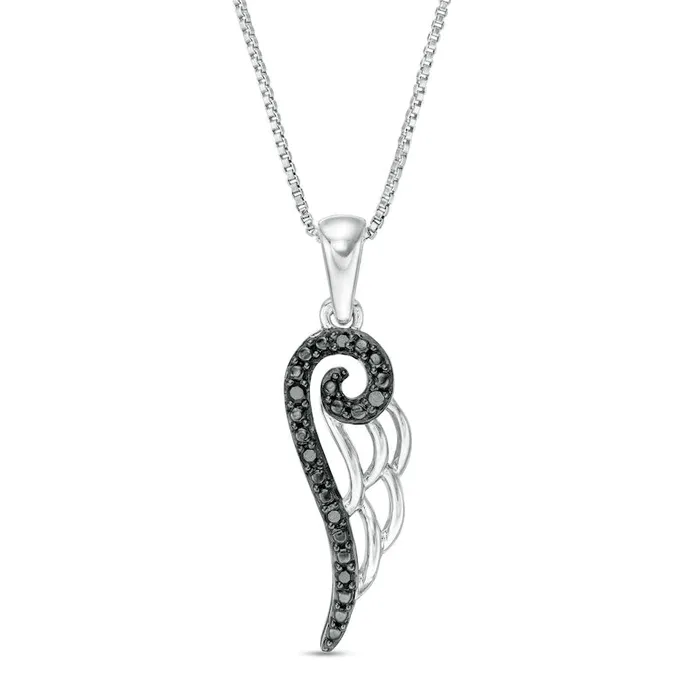 Necklaces Goldia 005 CT TW Enhanced Black Natural Diamond Angel Wing Pendant in Sterling Silver Necklaces Goldia 005 CT TW Enhanced Black Natural Diamond Angel Wing Pendant in Sterling Silver