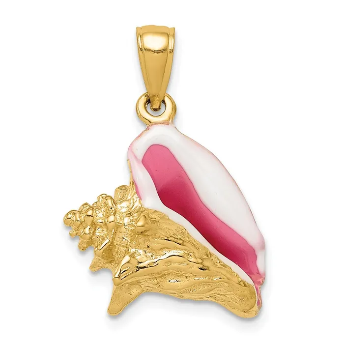 Necklaces Goldia 14k Yellow Gold Polished 3D Pink and White Enameled Conch Shell Pendant Necklaces Goldia 14k Yellow Gold Polished 3D Pink and White Enameled Conch Shell Pendant