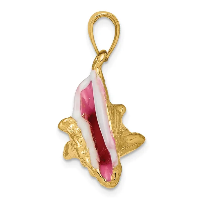 Necklaces Goldia 14k Yellow Gold Polished 3D Pink and White Enameled Conch Shell Pendant