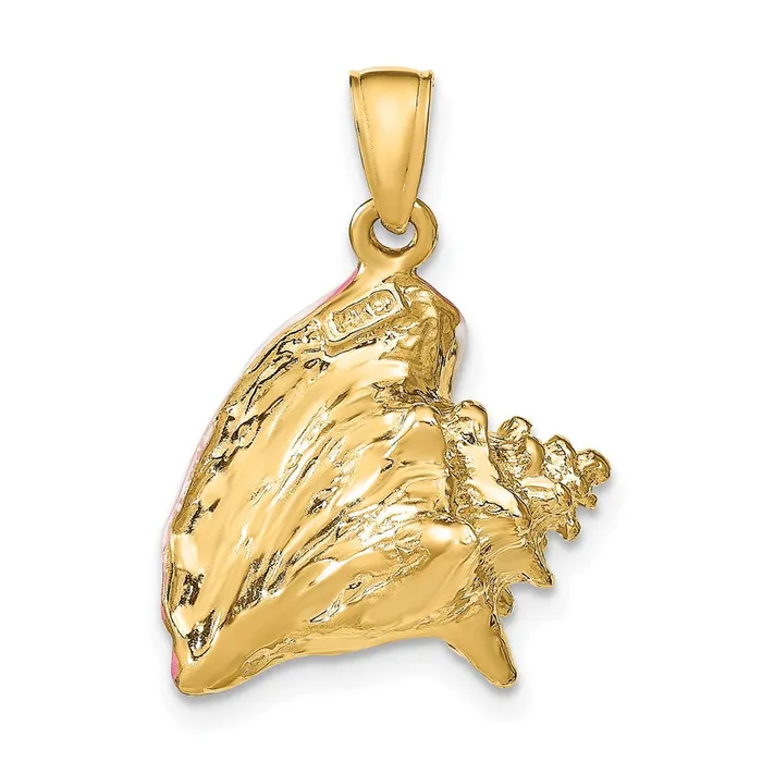 Necklaces Goldia 14k Yellow Gold Polished 3D Pink and White Enameled Conch Shell Pendant