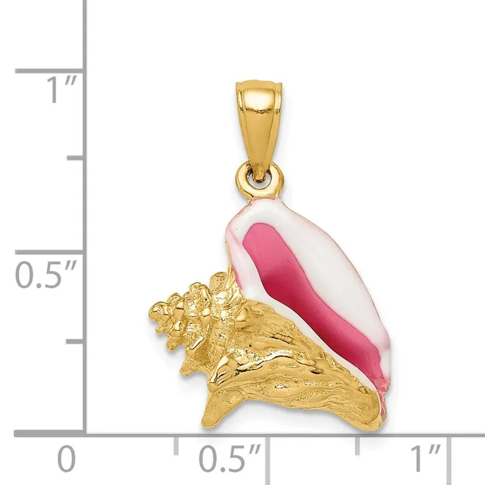 Necklaces Goldia 14k Yellow Gold Polished 3D Pink and White Enameled Conch Shell Pendant