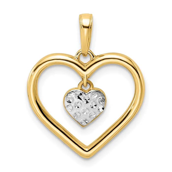 Necklaces Goldia 14k Yellow Rhodium Gold and White Rhodium Diamondcut Heart wDangle Heart Pendant Necklaces Goldia 14k Yellow Rhodium Gold and White Rhodium Diamondcut Heart wDangle Heart Pendant