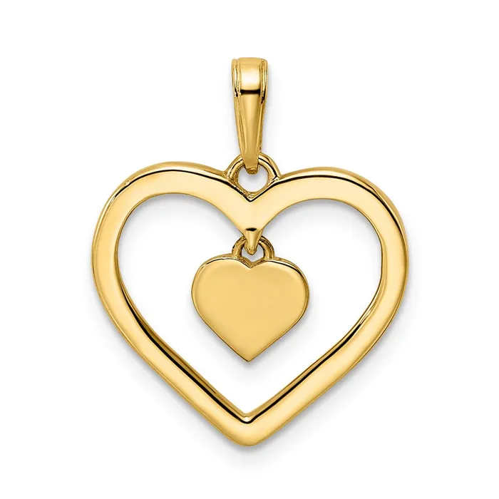 Necklaces Goldia 14k Yellow Rhodium Gold and White Rhodium Diamondcut Heart wDangle Heart Pendant