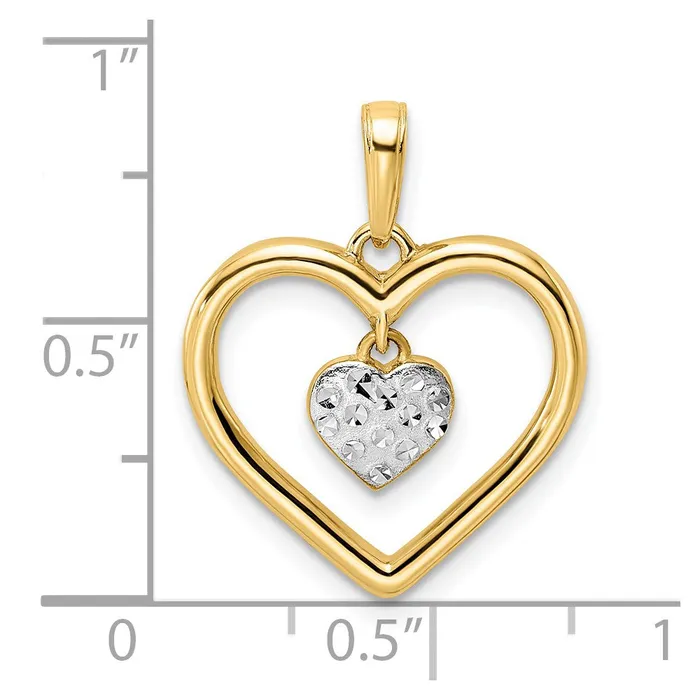 Necklaces Goldia 14k Yellow Rhodium Gold and White Rhodium Diamondcut Heart wDangle Heart Pendant