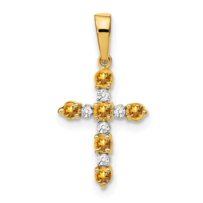 Necklaces Goldiacom 14k Citrine and Diamond Cross Pendant