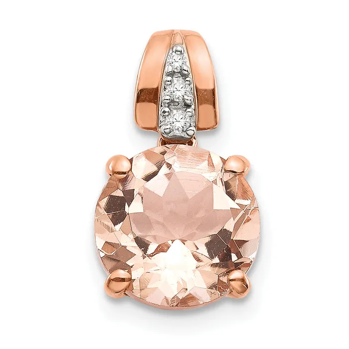 Necklaces Goldiacom 14k Rose Gold Diamond and Morganite Round Pendant
