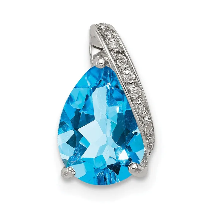 Necklaces Goldia Sterling Silver Rhodium Pear Swiss Blue Topaz Pendant