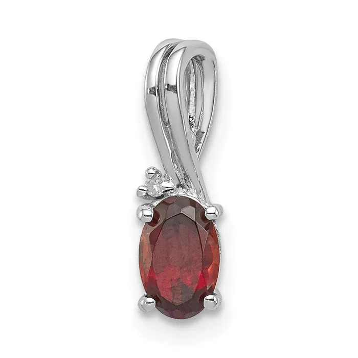 Necklaces Sterling Silver Rhodium Plated Diamond Garnet Oval Pendant Goldia