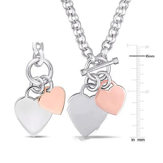 Original AMOUR 2 Piece Set Of Heart Charm Bracelet and Necklace In TwoTone Rose and White Sterling Silver JMS always Necklaces Original AMOUR 2 Piece Set Of Heart Charm Bracelet and Necklace In TwoTone Rose and White Sterling Silver JMS always Necklaces