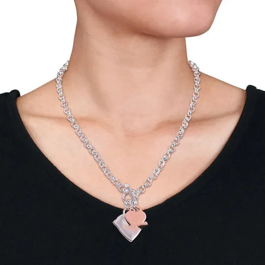 Original AMOUR 2 Piece Set Of Heart Charm Bracelet and Necklace In TwoTone Rose and White Sterling Silver JMS always Necklaces Original AMOUR 2 Piece Set Of Heart Charm Bracelet and Necklace In TwoTone Rose and White Sterling Silver JMS always Necklaces
