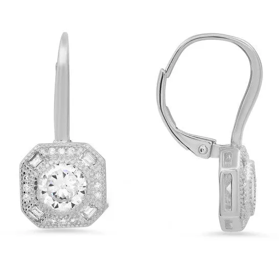 Original Kylie Harper Sterling Silver Vintage Halo Cubic Zirconia CZ Leverback Earrings JMS always Earrings
