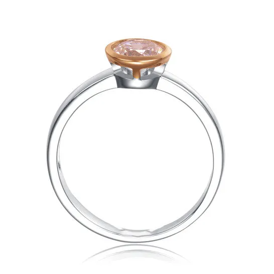Original Megan Walford Elegant Sterling Silver TwoTone Round Clear Cubic Zirconia Solitaire Ring JMS always Rings