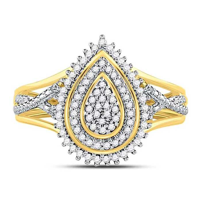Rings gndatlanta 10kt Yellow Gold Round Diamond Concentric Teardrop Cluster Ring 14 Cttw