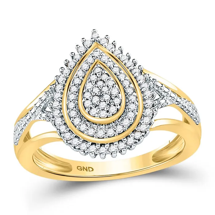 Rings gndatlanta 10kt Yellow Gold Round Diamond Concentric Teardrop Cluster Ring 14 Cttw