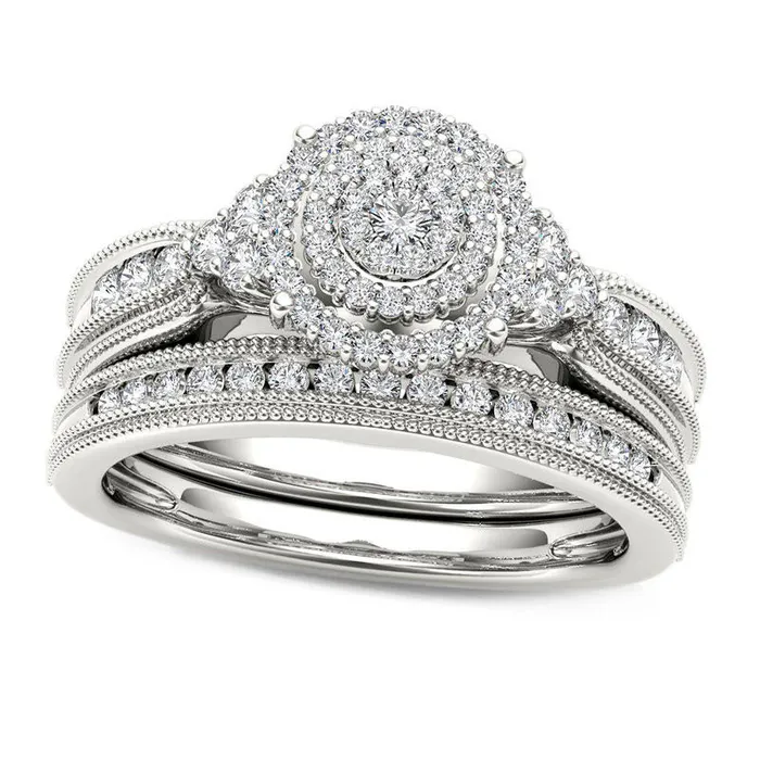 Rings Goldia 050 CT TW Natural Diamond Triple Frame TriSides Antique VintageStyle Bridal Engagement Ring Set in Solid 10K White Gold