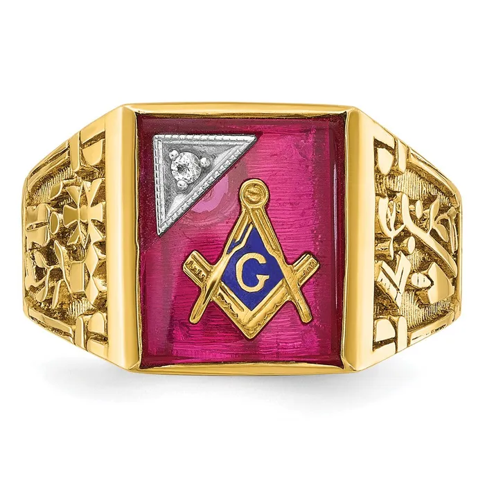 Rings Goldia 14k Twotone Gold Mens Polished and Textured with Lab Created Ruby and Diamond Blue Lodge Master Masonic Ring