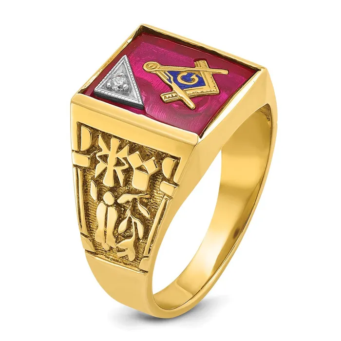 Rings Goldia 14k Twotone Gold Mens Polished and Textured with Lab Created Ruby and Diamond Blue Lodge Master Masonic Ring