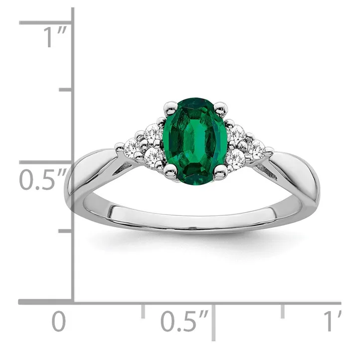 Rings Solid 14k White Gold Created Simulated Emerald and CZ Ring Goldia
