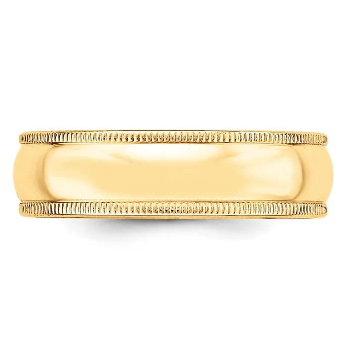 Solid 10K Yellow Gold 6mm Light Weight Milgrain Half Round MensWomens Wedding Band Ring Size 5 Goldia Rings