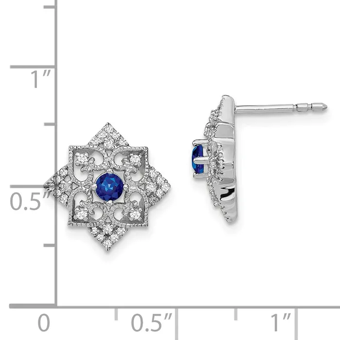 Solid 14k White Gold Simulated Sapphire and CZ Earrings Goldia Earrings