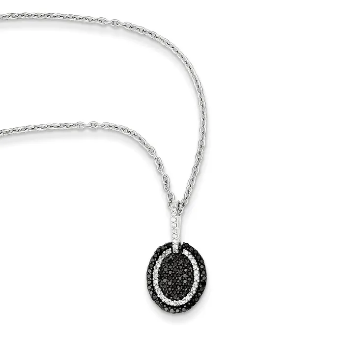 Sterling Silver Black and White Diamond Oval Pendant Goldia Necklaces