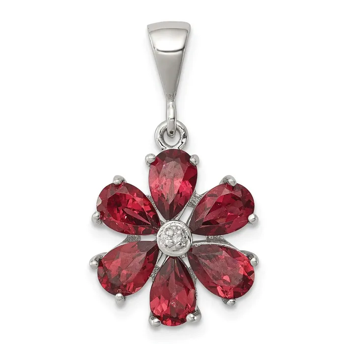Sterling Silver Rhodium Garnet u0026 Diamond Flower Pendant Goldia Necklaces Sterling Silver Rhodium Garnet u0026 Diamond Flower Pendant Goldia Necklaces