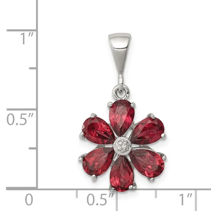 Sterling Silver Rhodium Garnet u0026 Diamond Flower Pendant Goldia Necklaces