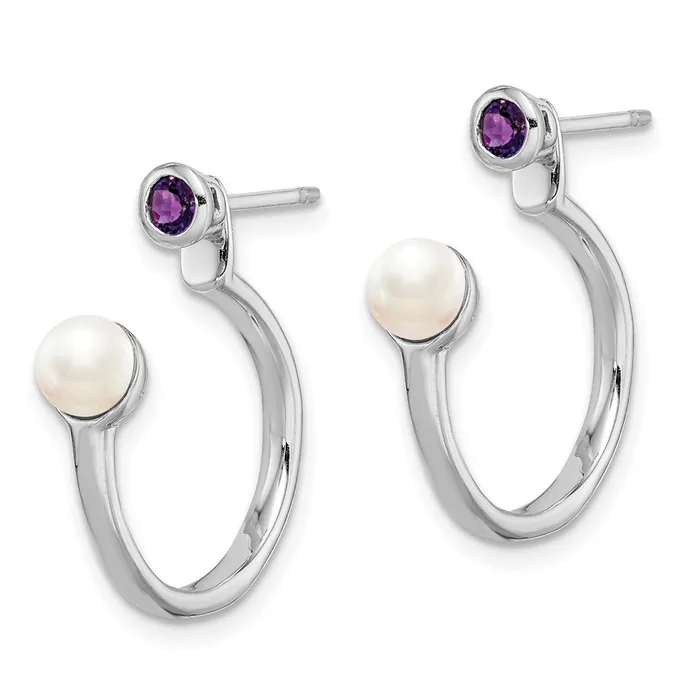 Sterling Silver Rhodiumplate FWC Pearl u0026 Amethyst Front u0026 Back Earrings Goldia Earrings