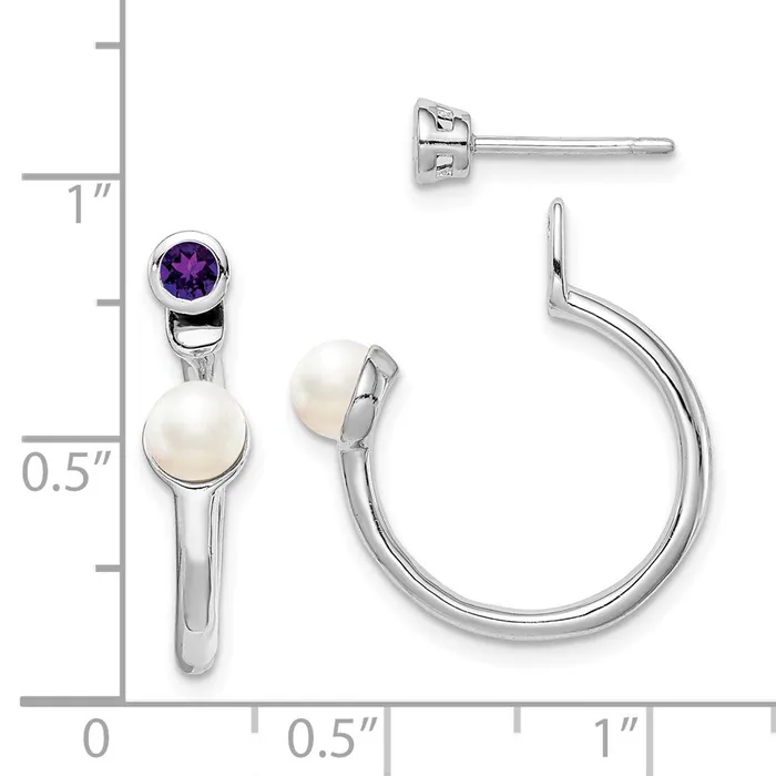 Sterling Silver Rhodiumplate FWC Pearl u0026 Amethyst Front u0026 Back Earrings Goldia Earrings