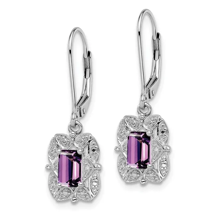 Sterling Silver Rhodiumplated Diamond and Amethyst Earrings Goldia Earrings