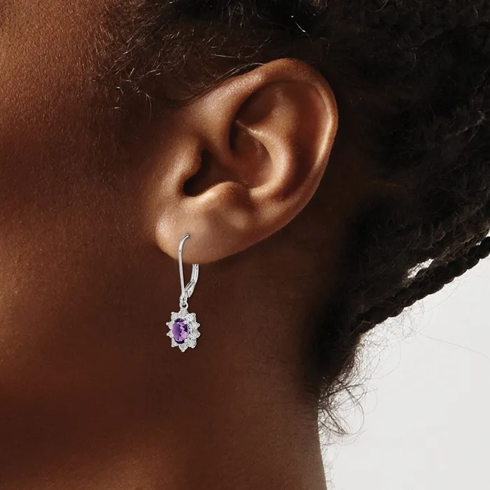 Sterling Silver Rhodiumplated Diamond and Amethyst Earrings Goldia Earrings