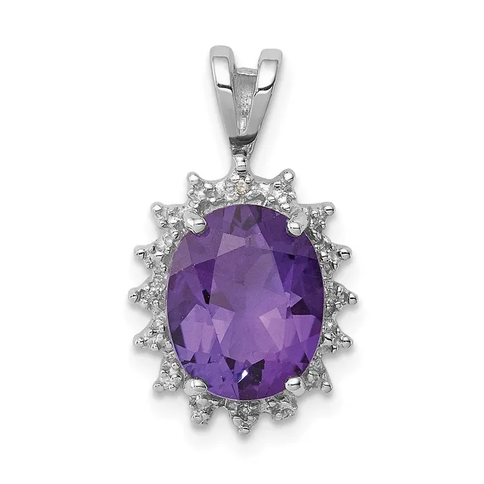 Sterling Silver Rhodium Plated Oval Amethyst and Diamond Pendant Goldia Necklaces Sterling Silver Rhodium Plated Oval Amethyst and Diamond Pendant Goldia Necklaces