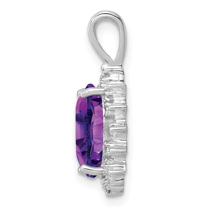 Sterling Silver Rhodium Plated Oval Amethyst and Diamond Pendant Goldia Necklaces