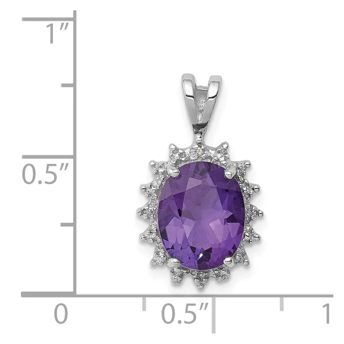 Sterling Silver Rhodium Plated Oval Amethyst and Diamond Pendant Goldia Necklaces