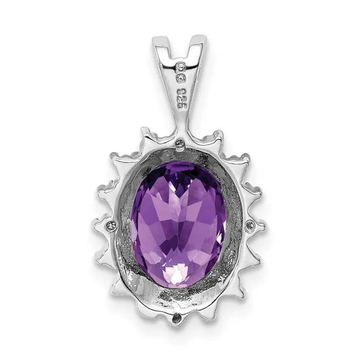 Sterling Silver Rhodium Plated Oval Amethyst and Diamond Pendant Goldia Necklaces